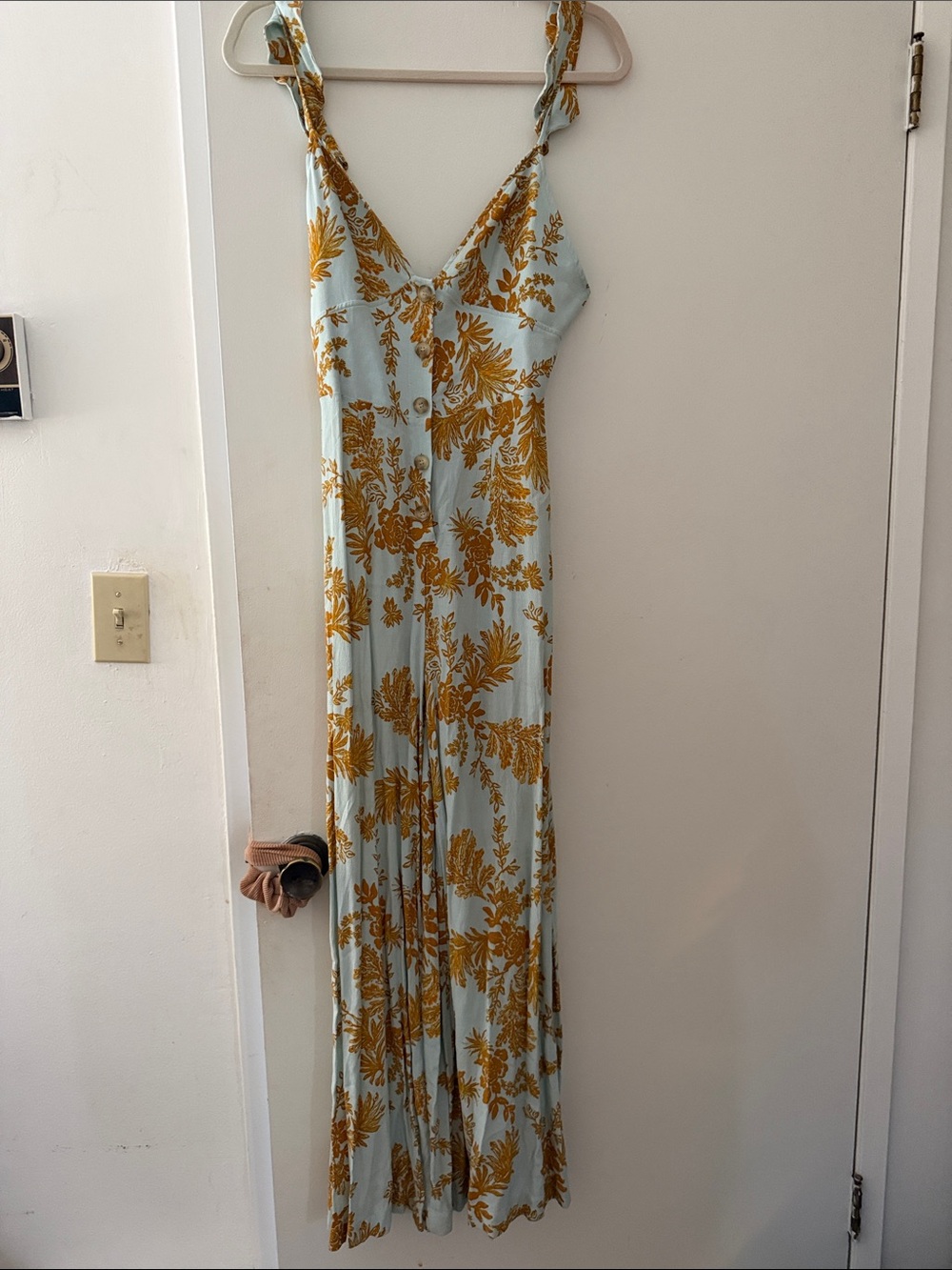 Free People Light Blue & Mustard Floral Jumpsuit